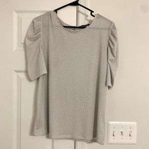 Adrianna Papell White Black Mini Polka Dot Blouse Ruffle Sleeve Size M Medium